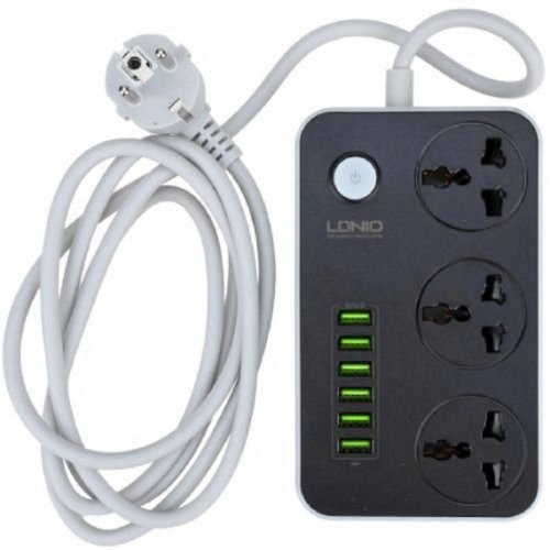 Сетевой фильтр с заземлением Ldnio SC3604 3х2.0м 3гн EU_UK_US+6USB тип A черный картинка 
